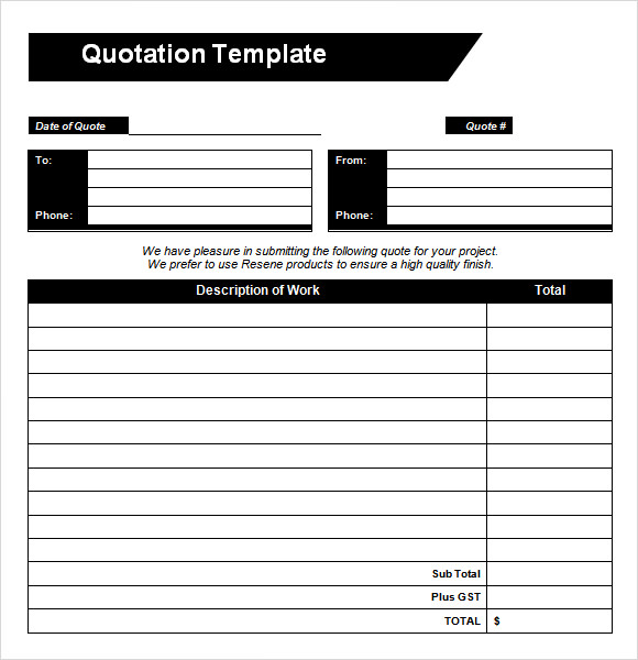 Quote sheet template word