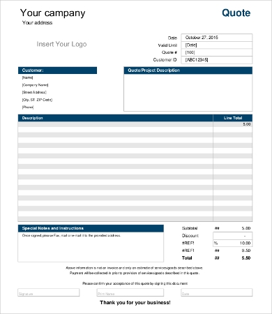 Free quotation forms template